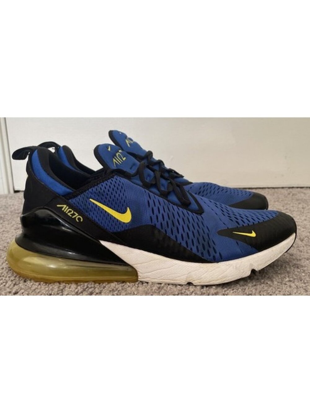 Size-13 Nike Air Max 270 Mens Blue Yellow Warriors BV2517-400